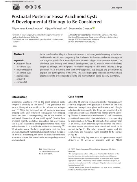 (PDF) Postnatal Posterior Fossa Arachnoid Cyst: A Developmental ...