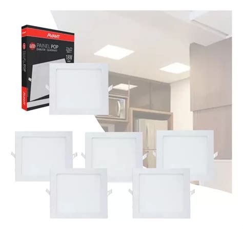 Kit de 6 lámparas de techo LED integradas 18 W cuadradas 6500 K luz