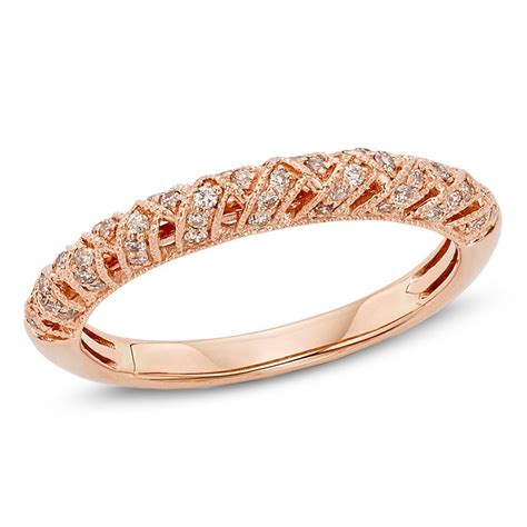 1/4 CT. T.W. Certified Diamond Vintage-Style Wedding Band in 14K Rose Gold (I/I2) | Wedding ...