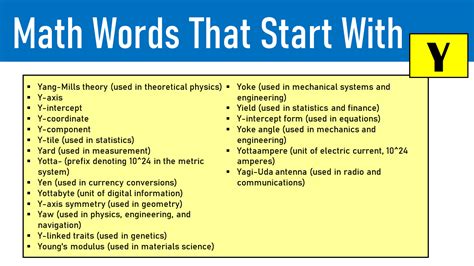 30 Math Words That Start With Y Engdic