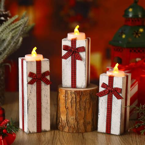 Zhehao Pcs Christmas Tea Holders Wooden Holiday Votive Candle Holders