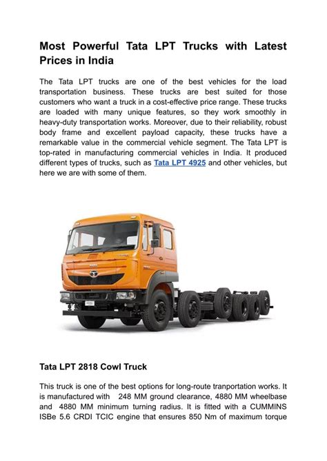 PPT - Most Powerful Tata LPT Trucks with Latest Prices in India ...