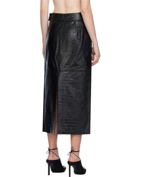 Helmut Lang Black Embossed Leather Midi Skirt Lyst