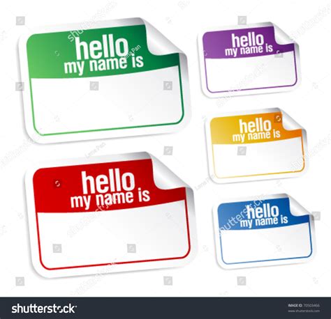 Color Name Tag Blank Stickers Set Hello My Name Is Stock Vector