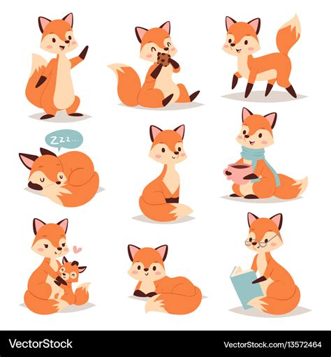 Fox cute adorable character doing different Vector Image