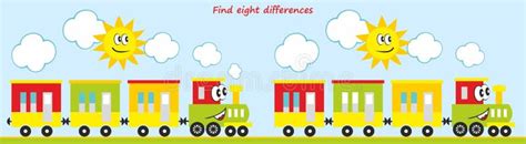 find  differences game  children train  sun vector