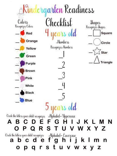 Kindergarten Readiness Checklist Classful