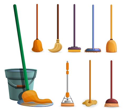 Premium Vector Mop Icon Set Cartoon Set Of Mop Vector Icons For Web