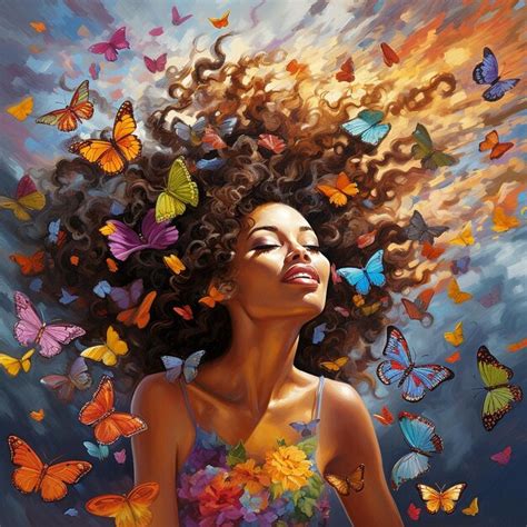 Woman African American Sounded By Butterflies Premium Ai Generated Image