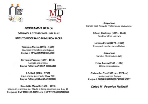 Concerto Istituto Diocesano Di Musica Sacra 2 Ottobre 2022 Ore 21 15