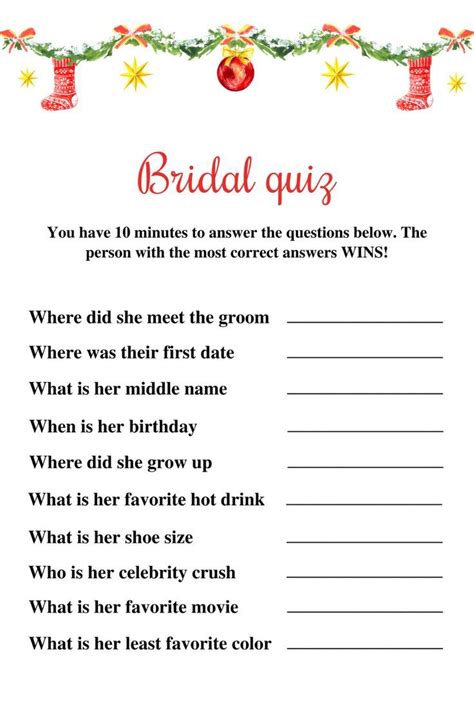 Printable Christmas Bridal Shower Games, Holiday Bridal Shower Game ...