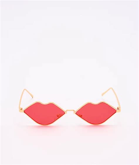 Gold And Red Lips Sunglasses