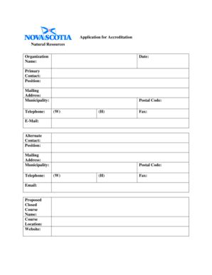 Fillable Online Gov Ns Application For Accreditation Organization Name