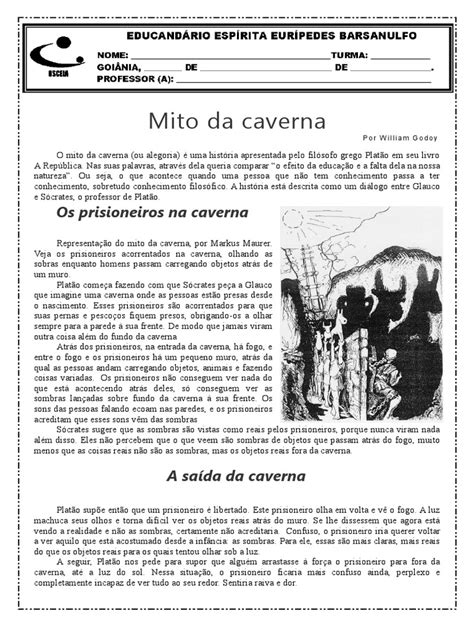 Texto Mito Da Caverna 8 Ano Sócrates Ciência Filosófica