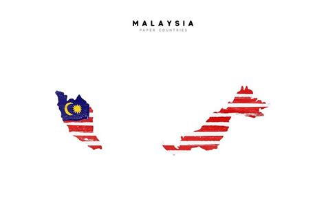 Malaysia detailed map with flag of country. Painted in watercolor paint colors in the national ...