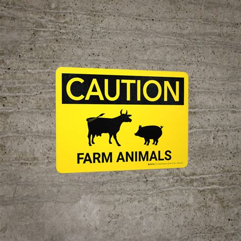 Caution Farm Animals Cow And Pig Icons Landscape Wall Sign