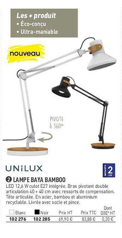 Offre Lampe Baya Bamboo Unilux Chez Hyperburo