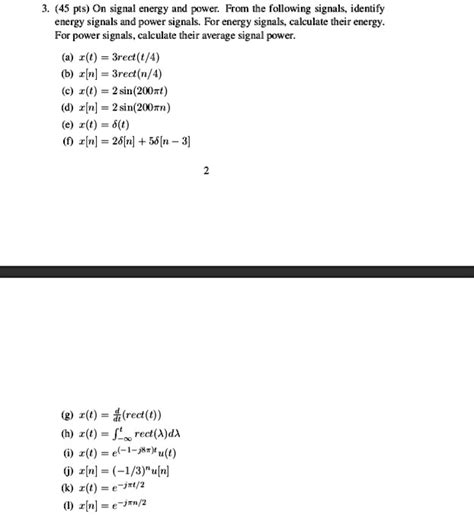 Solved On Signal Energy And Power From The Following Signals Identify Energy Signals And