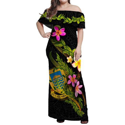 Tuvalu Women Off Shoulder Long Dress - Plumeria Tribal