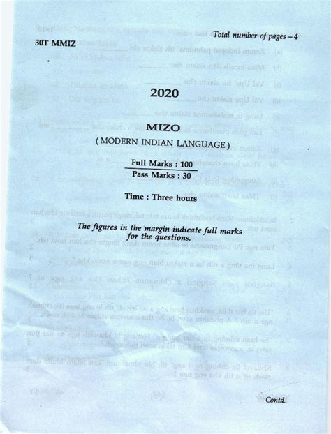 AHSEC HS 2nd Year Question Paper 2020 Mizo