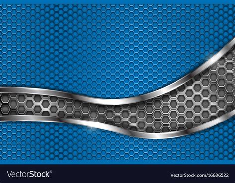 Blue Metal Perforated Background With Abstract Vector Image