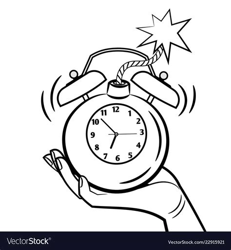 Bomb Alarm Clock Coloring Page Royalty Free Vector Image