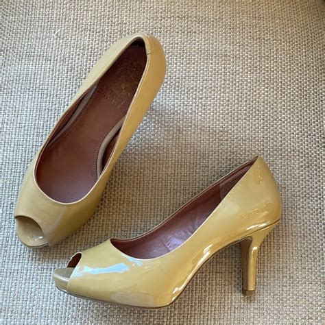 Vince Camuto Shoes Vince Camuto Heels Patent Leather Tan Nude Pumps Open Toe Peep Toe Sz