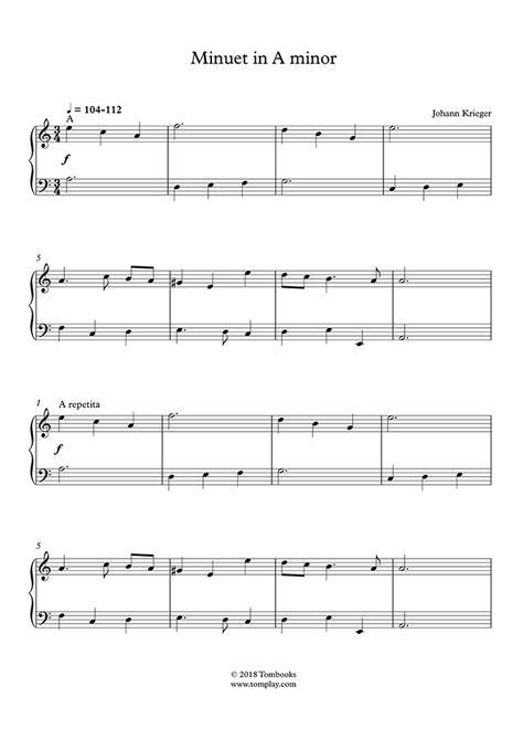 Minuet In A Minor Krieger Piano Sheet Music