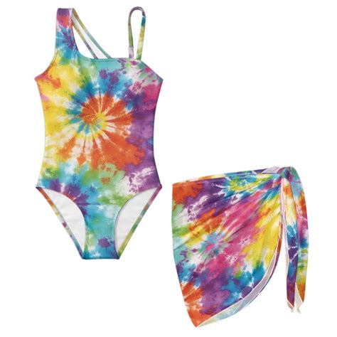 Xoenoiee Tie Dye Swirl Pattern Girls' Swimsuit Summer One Piece Bathing
