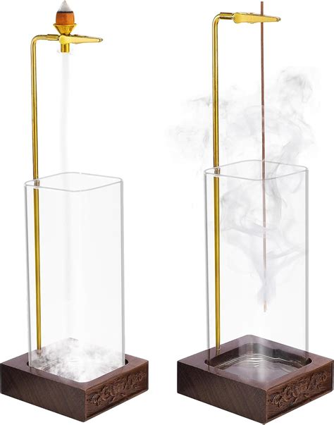 Incense Holder For Sticks With Removable Glass Ash Catcher Wooden Tray And Brass