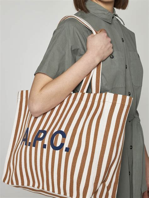 Diane Striped Canvas Tote Bag CAMEL APC Danielloboutique It