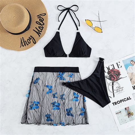 BKN SET BIKINI MÓN ĐEN KHUY NGỰC KÈM CHÂN VÁY HỒ ĐIỆP BIKINI MORE BIKINI XUẤT KHẨU