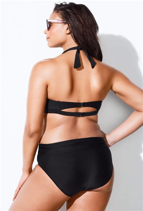 Plus Size Diva Black Halter Bikini With Foldover Brief