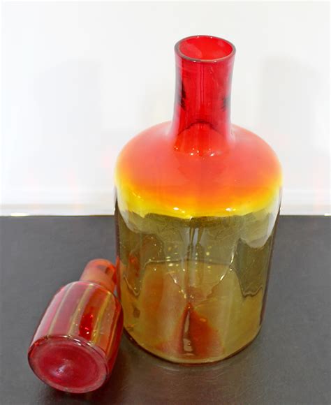 Mid Century Modern Blenko Glass Decanter Vessel Stopper Joel Myers Red 1960s At 1stdibs Joel