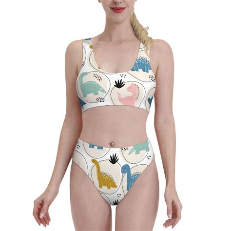 Lukts Women High Waisted Bikini Set Cute Dinosaurs Swimsuit Piece