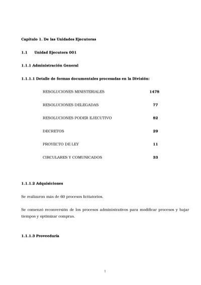 Capítulo 1 De Las Unidades Ejecutoras 11 Unidad Ejecutora 001