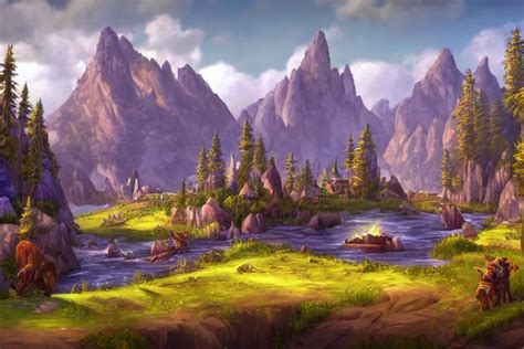 World Of Warcraft Environment With Trees And A Big Stable Diffusion