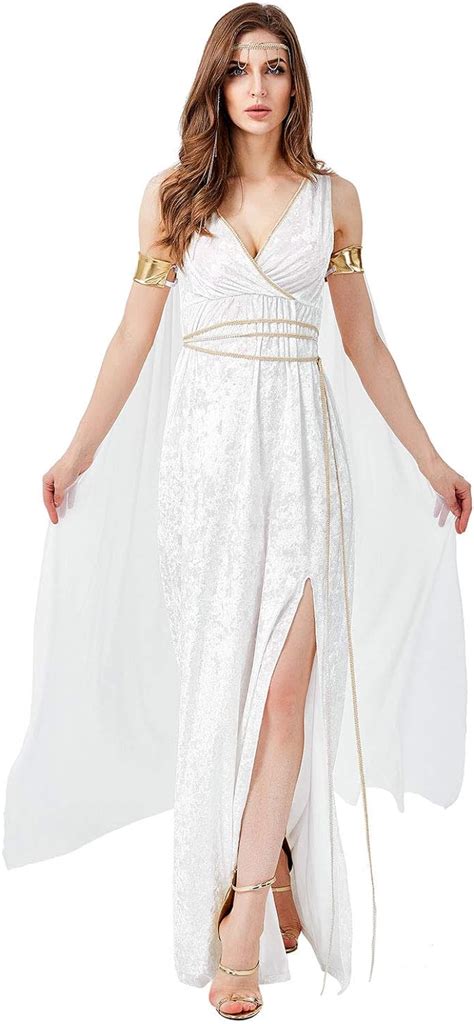 Femmes Halloween Deguisement Deesse Grecque Costume Athena De Col En V