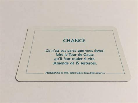 Carte chance 15 sesterces pièce jeu de société Monopoly le tour de