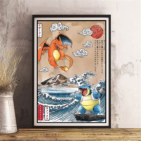 Charizard Blastoise Pokemon Anime Poster Kids Bedroom Wall Art Gift ...