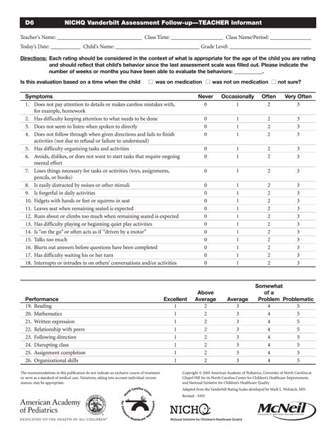 Fill In Nichq Vanderbilt Assessment Teacher Form According To Your Needs