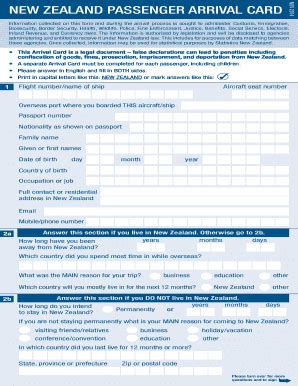 Nz Arrival Card Fill Online Printable Fillable Blank Pdffiller