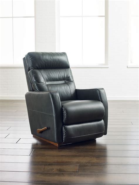 La Z Boy® Lennon Leather Rocking Recliner With Chrome Arc Handle Kubins Furniture And Mattress