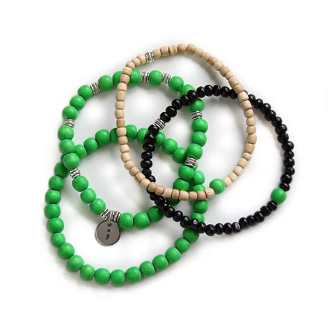 Mental Health Awareness Bracelet Green Beaded Bracelet Semi Colon Charm