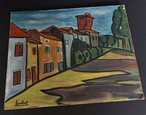 Tableau peinture huile sur panneau paysage du sud signé daté 1953 en