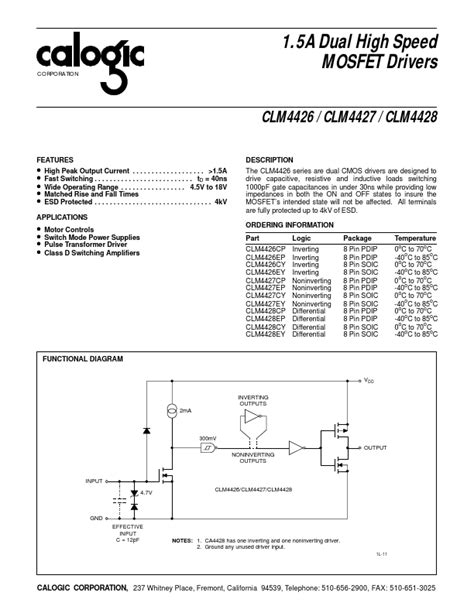 Clm Datasheet A Dual High Speed Mosfet Drivers