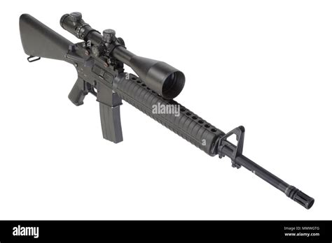 M16 Rifle With Telescopic Sight Isolated On A White Background Stock