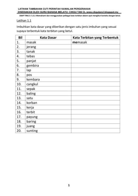 Latihan Imbuhan Sisipan Tahun 5