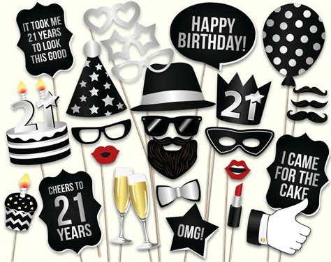 21st Birthday Photo Booth Props Printable Pdf Black And