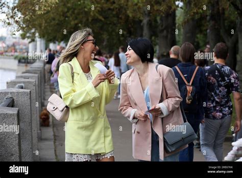 Blond Girl Walking Street In Hi Res Stock Photography And Images Alamy